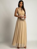 Elegant dress with tulle bottom, beige AZR156